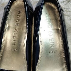 Anne Klein Akvalya Navy Blue Leather Loafers, Slip on Shoes Size 10M